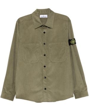 Stone Island Corduroy-Texture Logo-Patch Shirt - Green