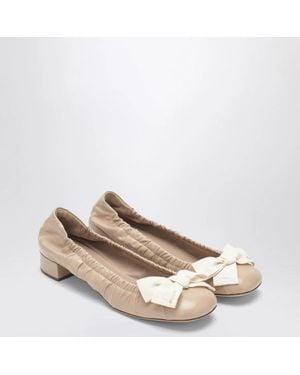 Prada Sandcolored Ballerina Flats With Maxi Bow - Metallic