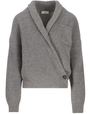 Brunello Cucinelli Sequin Wrap Cardigan - Gray
