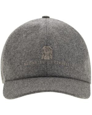 Brunello Cucinelli Logo-Embroidered Mélange Cap - Grey