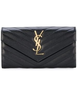 Saint Laurent Large Monogram Flap Wallet - Black