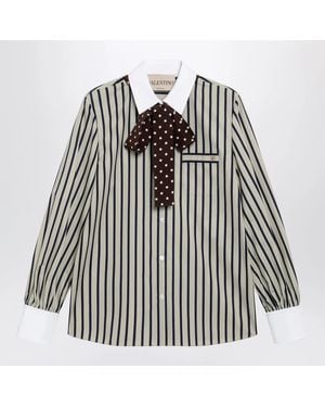 Valentino Striped Cotton Shirt With Scarf - Black