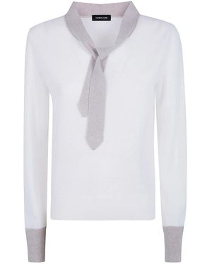 Anneclaire Round Neck Sweater With Tie - White