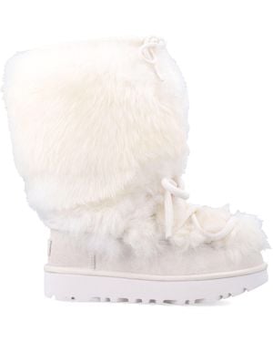 UGG Fur Trim Lace-Up Boots - White