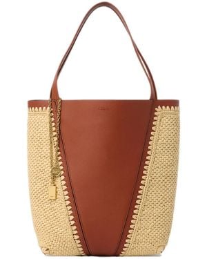 Chloé Two-Tone Raffia And Leather Chloã Spin Shopping Bag - Brown