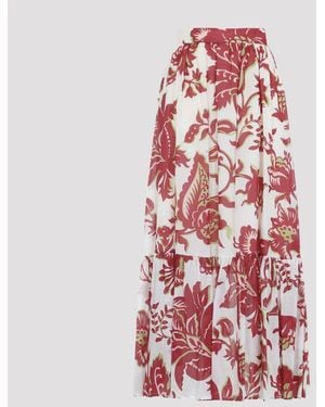 Etro Cotton Flounce Hem Maxi Skirt - Red