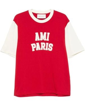 Ami Paris Logo Cotton T-Shirt - Red