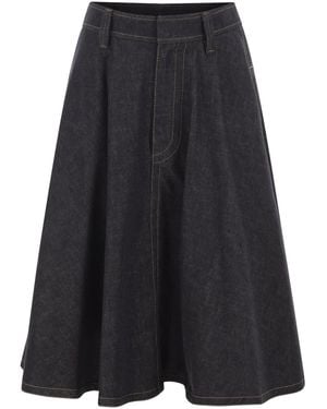 Brunello Cucinelli Cotton Denim Midi Skirt - Blue