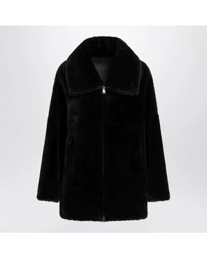 Blancha Chocolate Zipup Shearling Jacket - Black