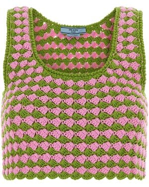 Prada Tow-Tone Crochet Crop Top - Green
