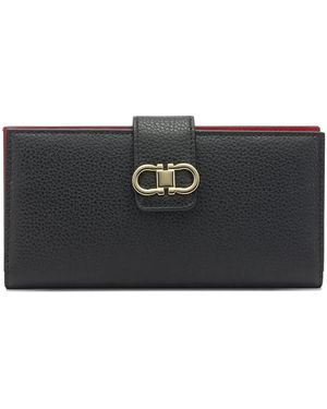 Ferragamo Gancini Grained Leather Continental Wallet - Black