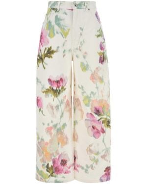 Loewe Printed Denim Wide-Leg Jeans - White