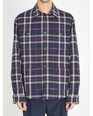 Gucci Padded Tartan Cotton Jacquard Shirt - Blue