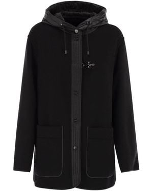 Fay Two-Material Wool And Cashmere Caban Coat - Black