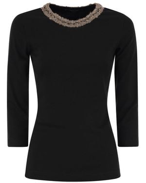 Fabiana Filippi 3/4 Sleeve T-Shirt With Neck Detailing - Black