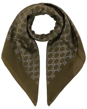 Gucci Gg Twill Silk Scarf - Green