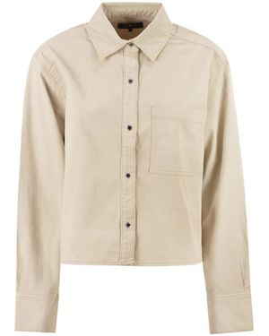 7 For All Mankind Stretch Cotton Shirt With Chest Pocket - Natural