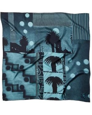 Versace Foulard 90X90 Silk Twill Bio Print Sunset Palms - Blue