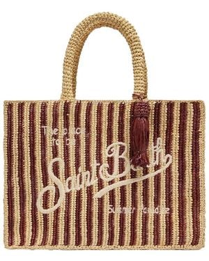 MC2 Saint Barth Colette Raffia Striped Handbag With Logo Embroidery - White