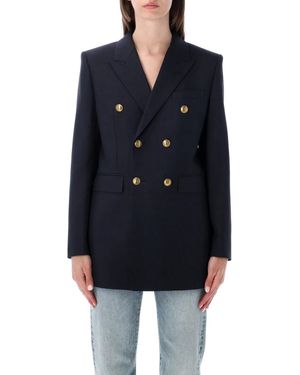 Saint Laurent Double-Breasted Wool Blazer - Blue