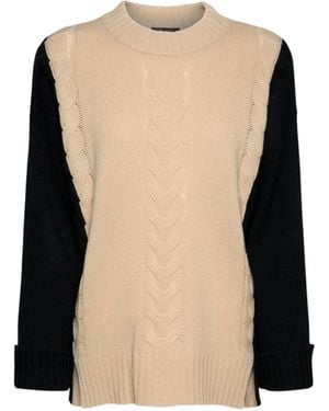 Elena Miro Pure Wool Jumper With Cable Knit - White