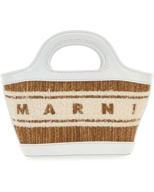 Marni Two-Tone Raffia And Leather Micro Tropicalia Summer Handbag - White