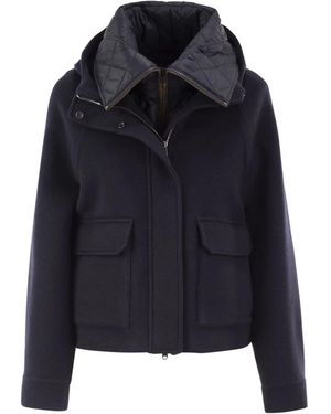 Brunello Cucinelli Wool And Cashmere Hooded Jacket With Detachable Quilted Bib - Blue