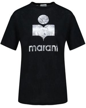 Isabel Marant Isabel Marant Etoile Zewel Logo Shortsleeve Linen Tshirt - Black