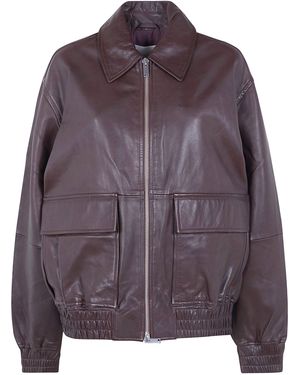 Studio Nicholson "Piston" Leather Bomber Jacket - Purple