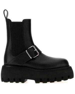 McQueen Leather Sofa Ankle Boots - Black