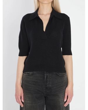 KHAITE Shrunken Cashmere Polo Shirt - Black