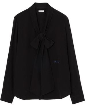 Burberry Silk Crepe De Chine Scarf Blouse - Black
