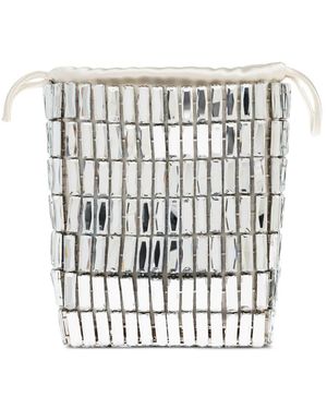Self-Portrait Crystal Adorned Drawstring Tote Bag - White