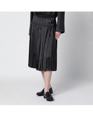 DURAZZI MILANO Dark Glossy Viscose Pleated Skirt - Black