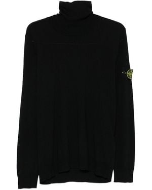 Stone Island Ribbed Wool Turtleneck Sweater - Black