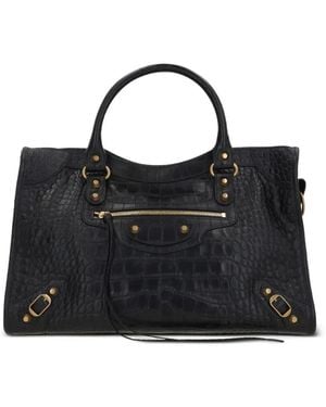 Balenciaga Medium Le City Crocodile Embossed Top Handle Tote Bag - Black