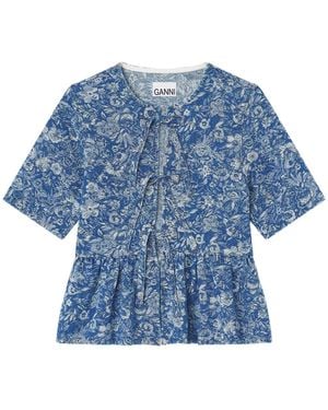 Ganni Tapestry Peplum Blouse - Blue