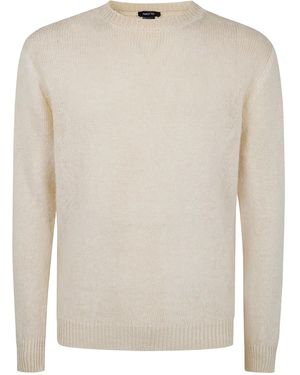 Avant Toi "Hand Painted" Brushed Linen Round Neck Pullover - White