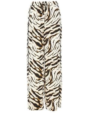 Ganni Satin Trousers With Zebra-Striped Print - White