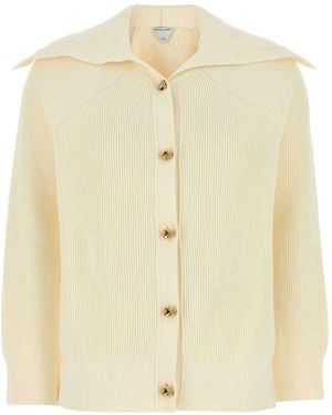 Bottega Veneta Knot Buttons Ribbed Wool Cardigan - Natural