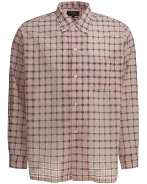 Beams Plus Open Db Nylon Airy Plaid Nylon Casual Shirt - Brown