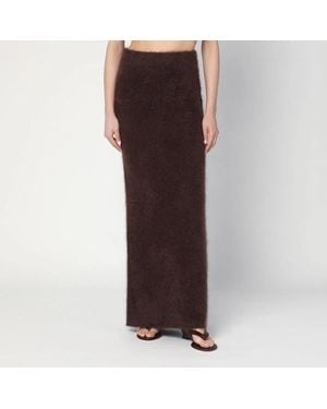 Soft Goat Long Mocha-Coloured Brushed Cashmere Skirt - Brown