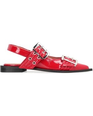 Ganni Feminine Buckle Faux Leather Slingback Pumps - Red