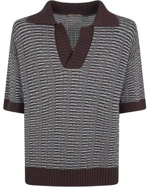 Nuur Two Tone Striped Short Sleeved Polo Neck T-Shirt - Black