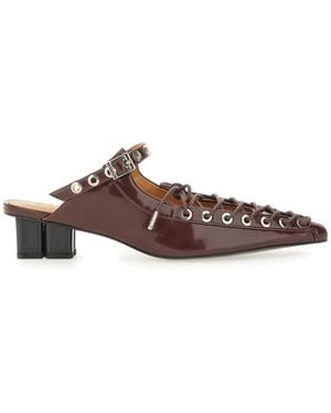 Ganni Bordeaux Polyurethane Lace-Ups - Brown