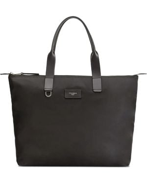Dolce & Gabbana Nylon Tote Handbag With Dg Logo Plaque And Leather Details - Black