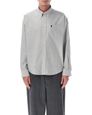 Ami Paris Striped Cotton Ami De Cœur Shirt - Grey