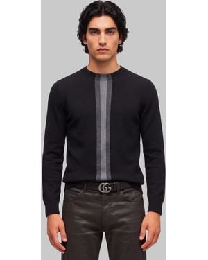 Gucci Wool Knit Sweater With Tonal Web Ribbon - Gray