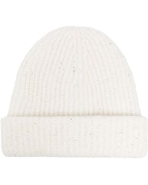 Fabiana Filippi Ribbed Knit Sequin Embellished Hat - White