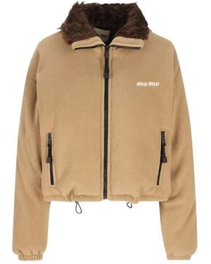 Miu Miu Cropped Fleece Jacket - Natural